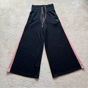Puma Wide Leg Track Pants High Waist Black Pink Women's Size S